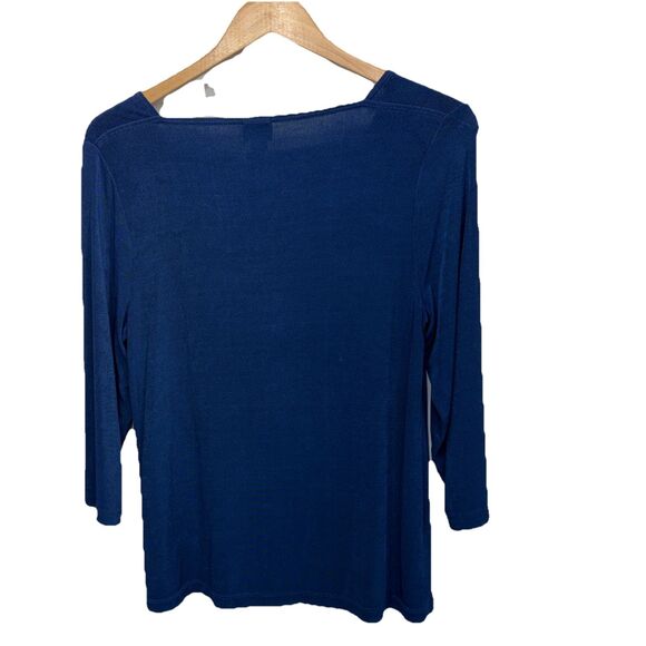 Chico’s Travelers Top Sz 1 (8-10) Deep Navy Blue Slinky Pullover 3/4 Sleeve Knit - Picture 3 of 8